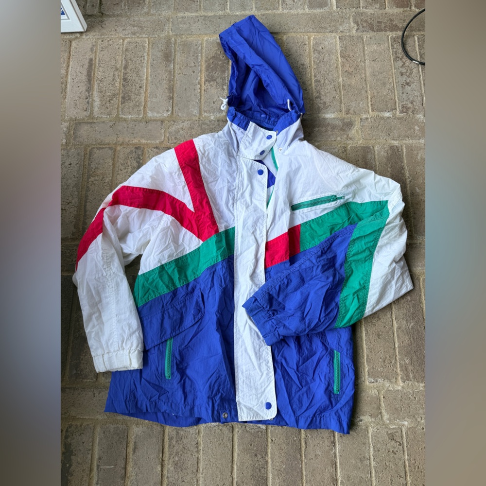 Vintage White Multicolor Windbreaker Jacket